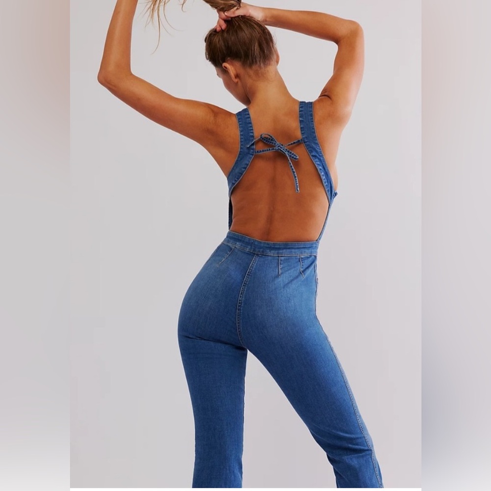 Free People CRVY 2nd AVE Bootcut Fit Denim Jumpsuit in Size 4